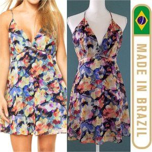 Women's Floral Dress Blue Purple Yellow Flower Mini Short Skater A-line Vacation